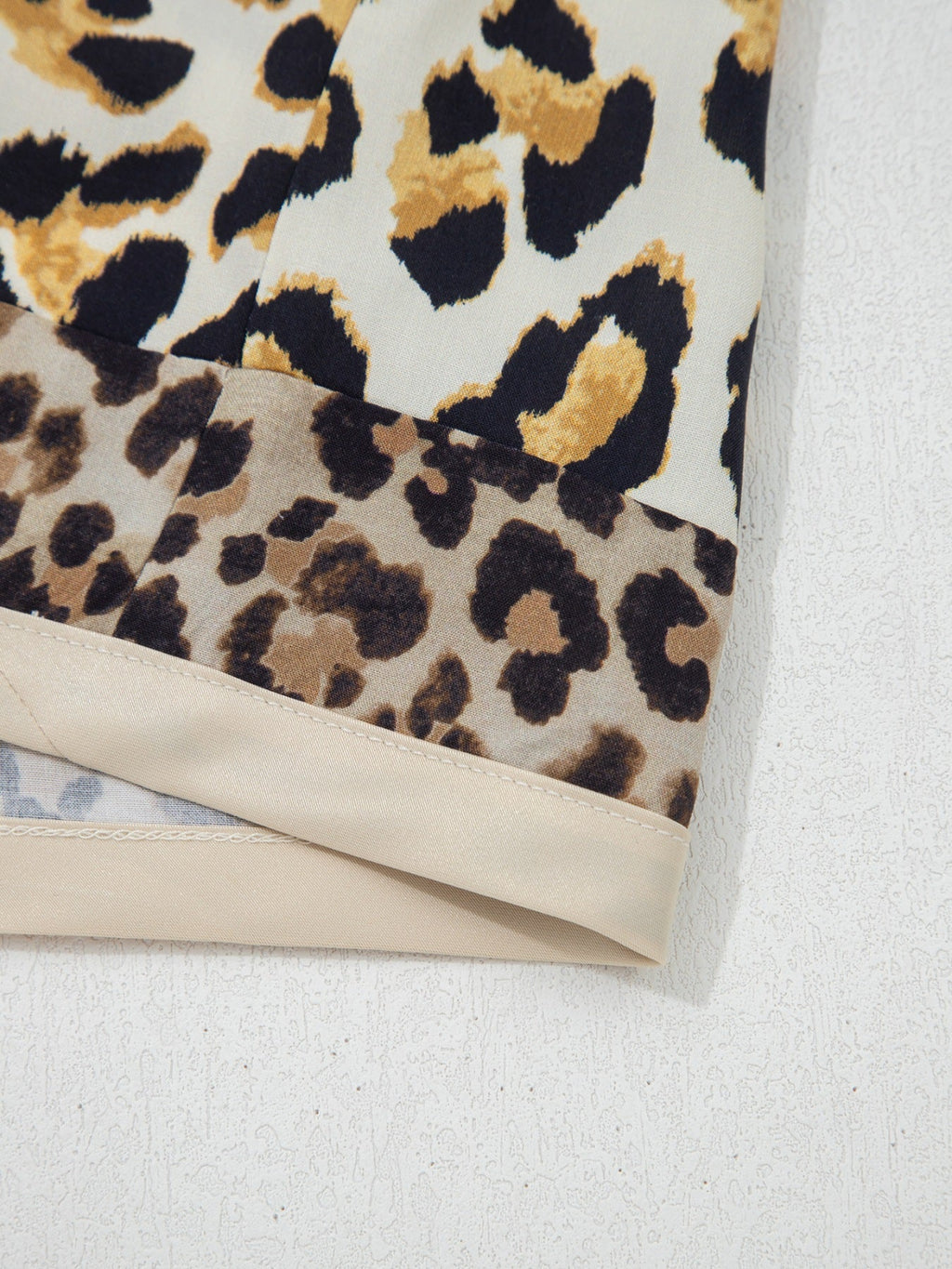 Mixed Leopard Patchwork 3/4 Sleeve Loose Shirt