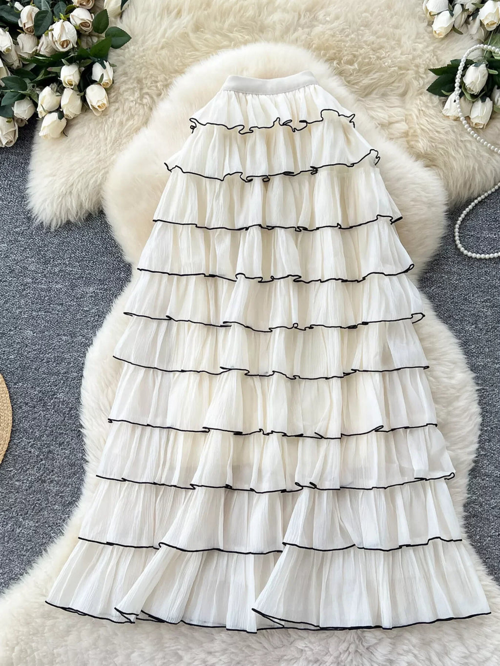 Ruffled Contrast Trim Skirt