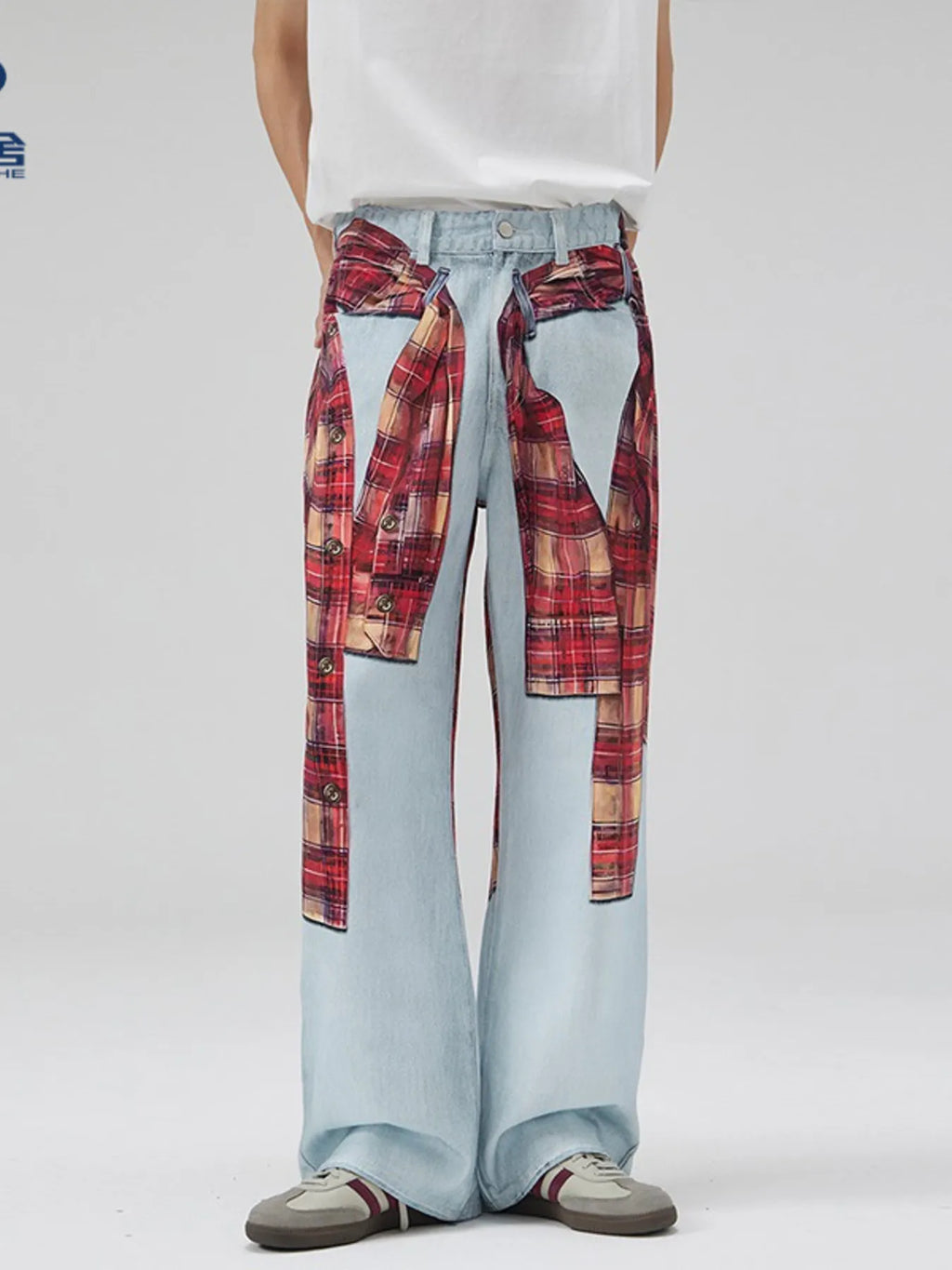Men's Plaid Wide Leg Jeans