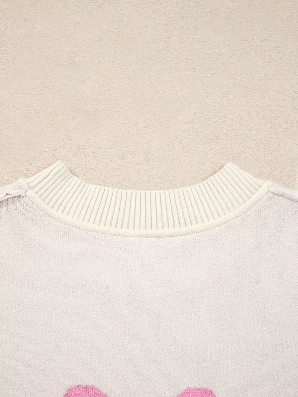 Bow Print Ribbed Trim Exposed Seam Drop Shoulder Loose Sweater