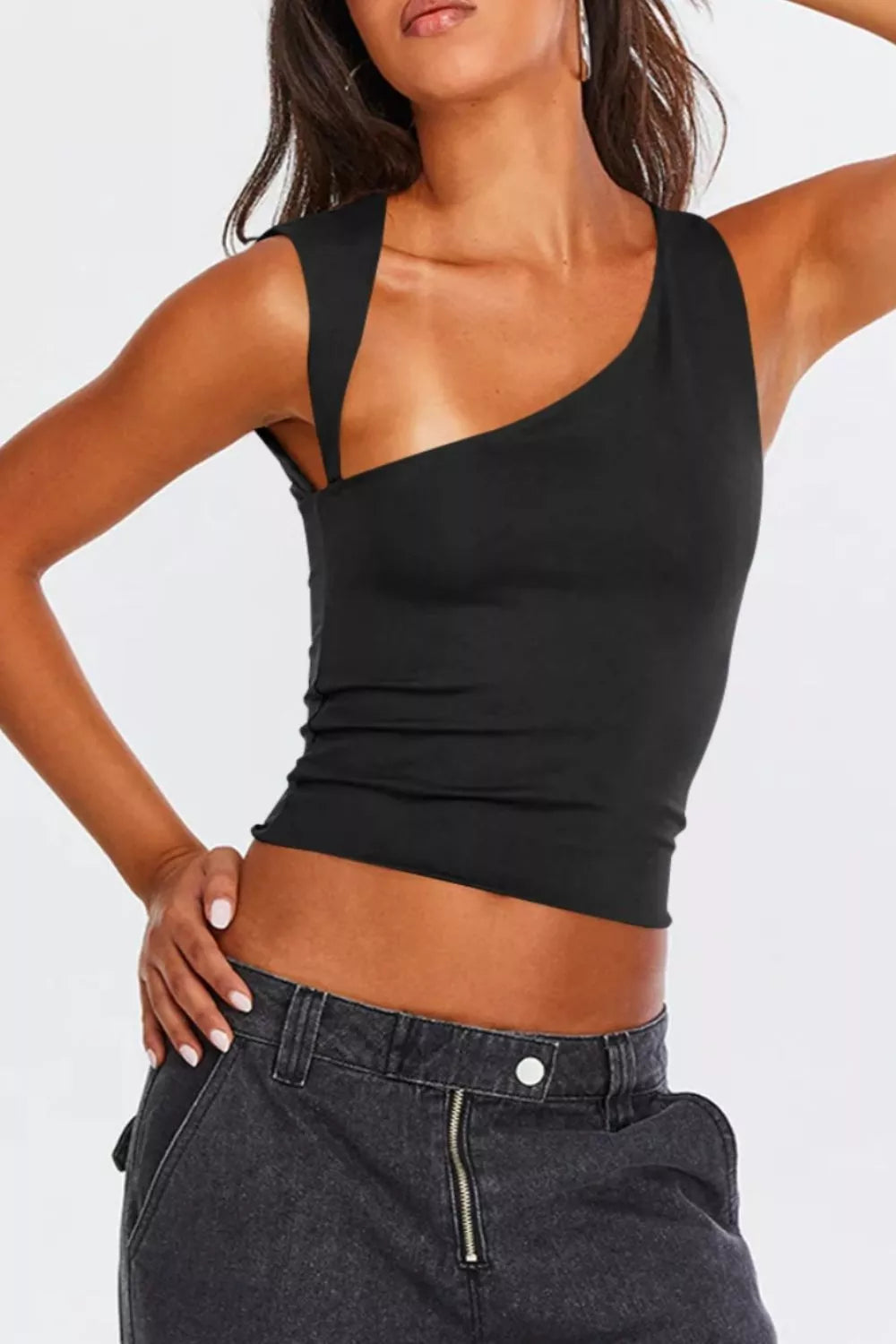 Asymmetrical Neckline Sleeveless Tank
