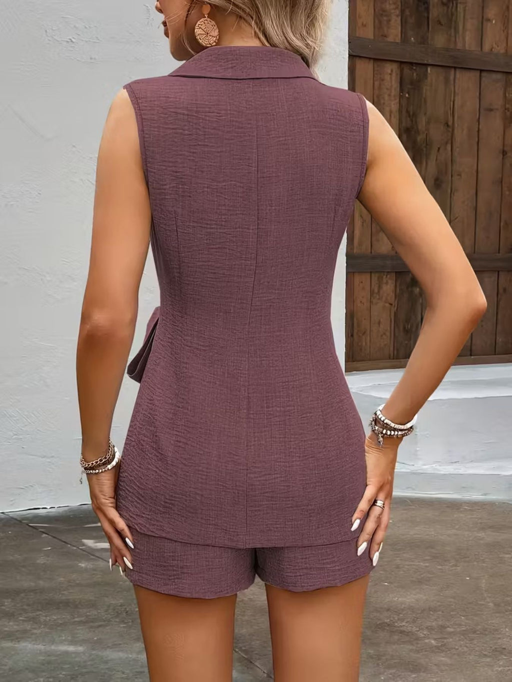 Sleeveless Blazer & Shorts Set with Tie Waist