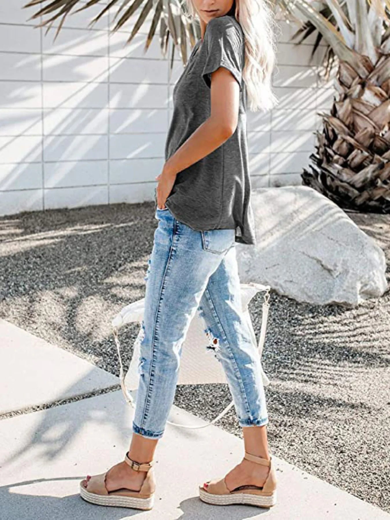 Full Size Notched Short Sleeve T-Shirt Plus Size
