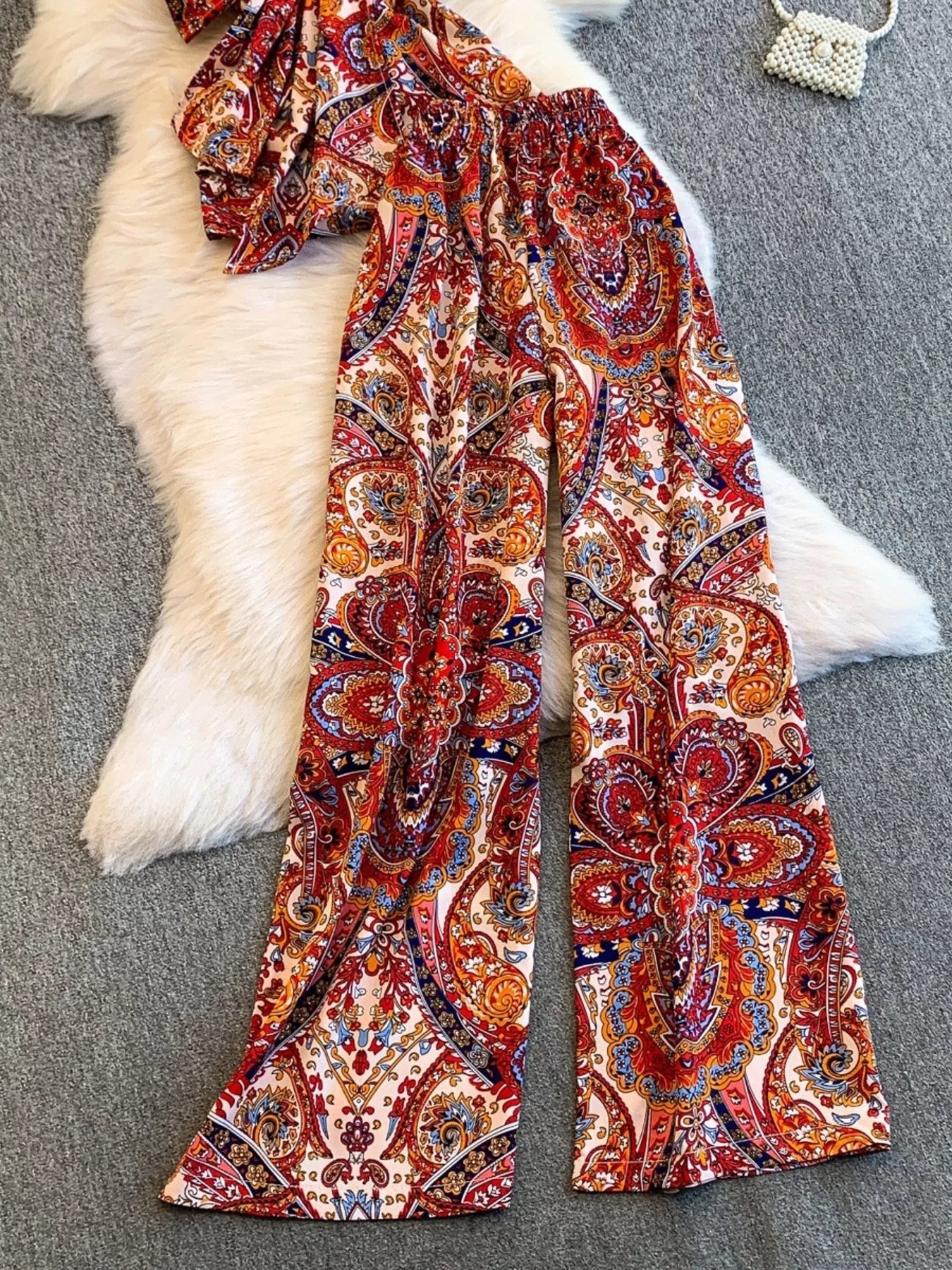 Printed Cami and Wide Leg Pants Set