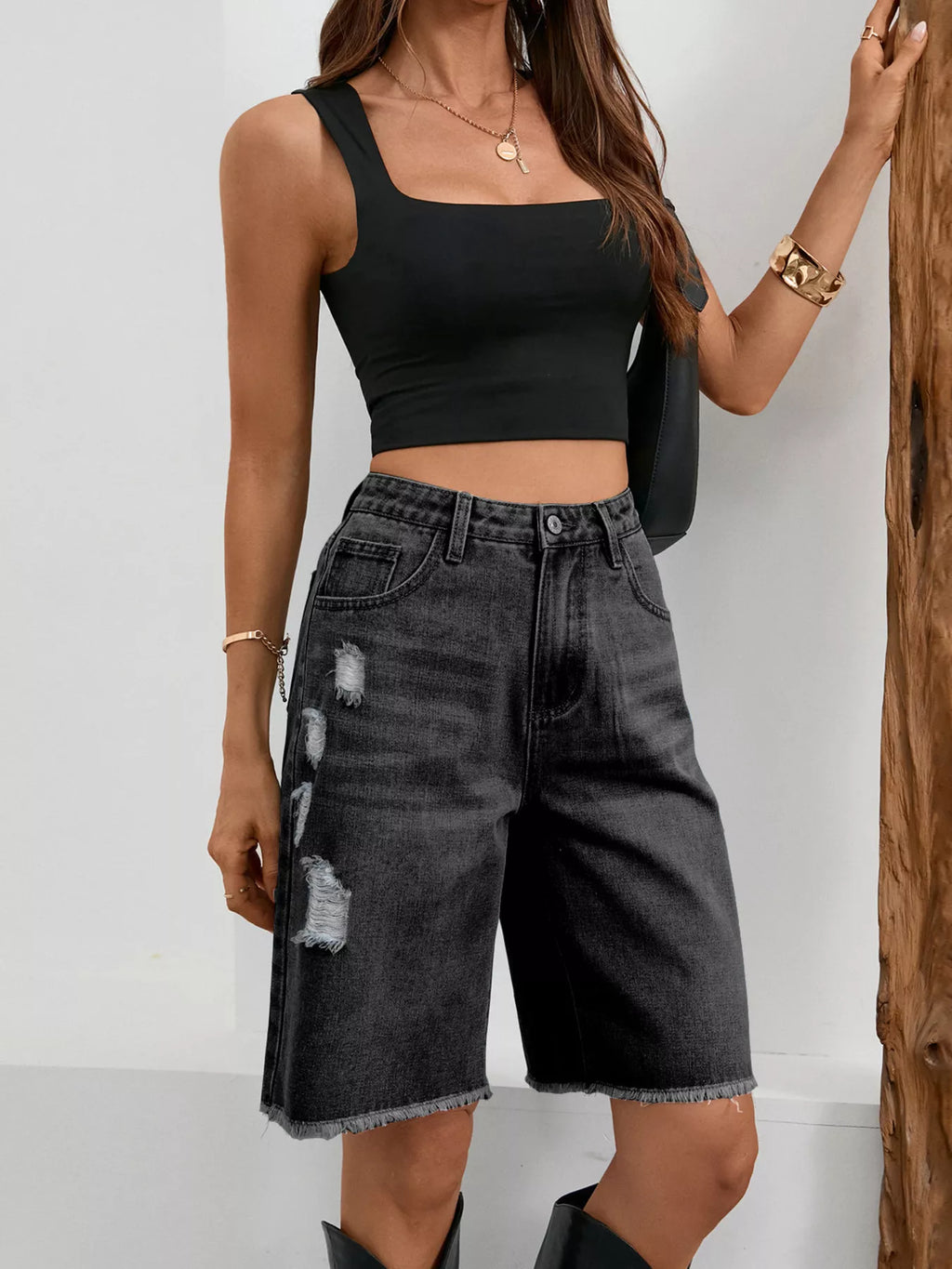 Ripped Frayed Hem Denim Shorts