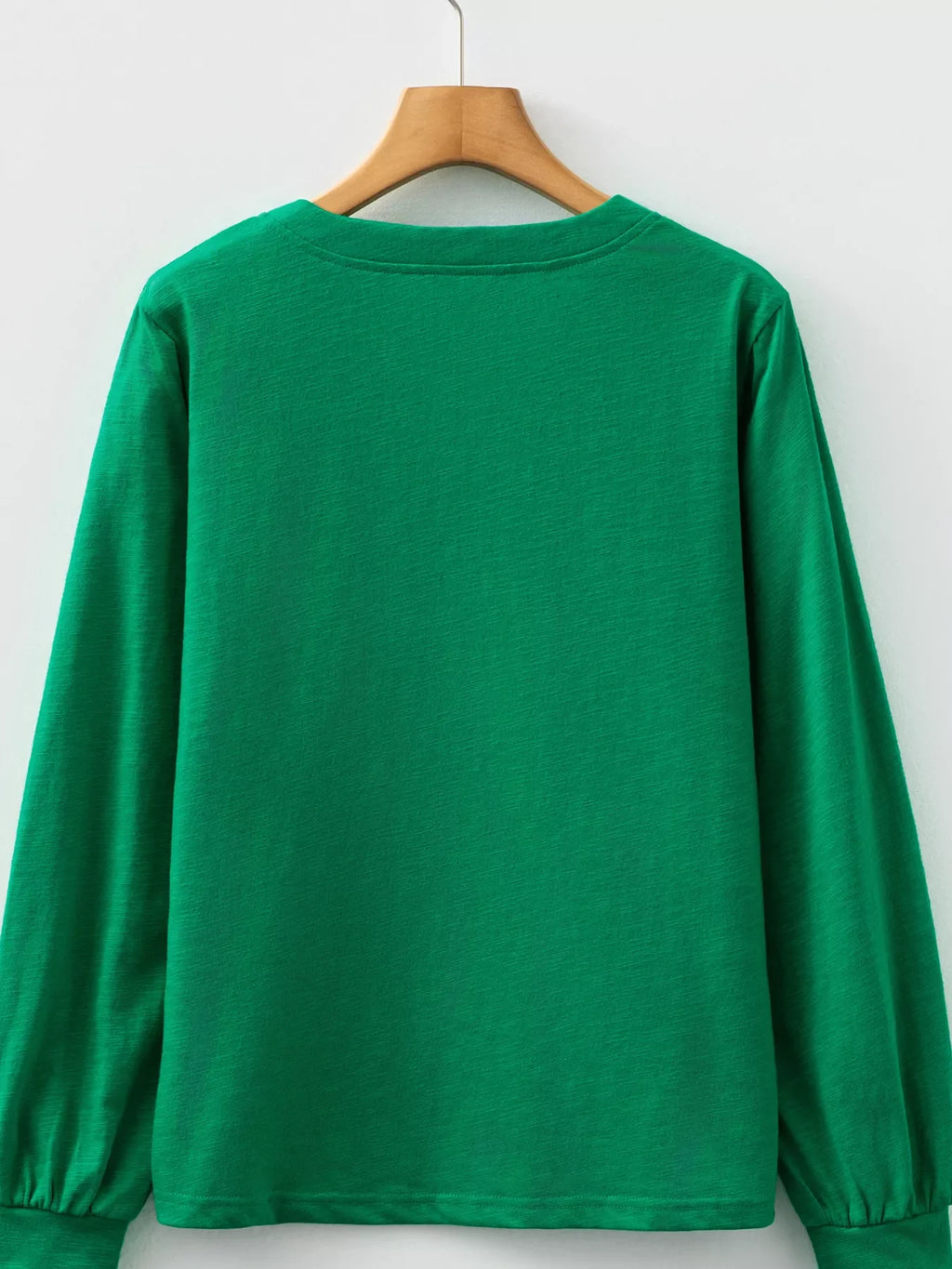 Solid Color Button V Neck Long Sleeve Top