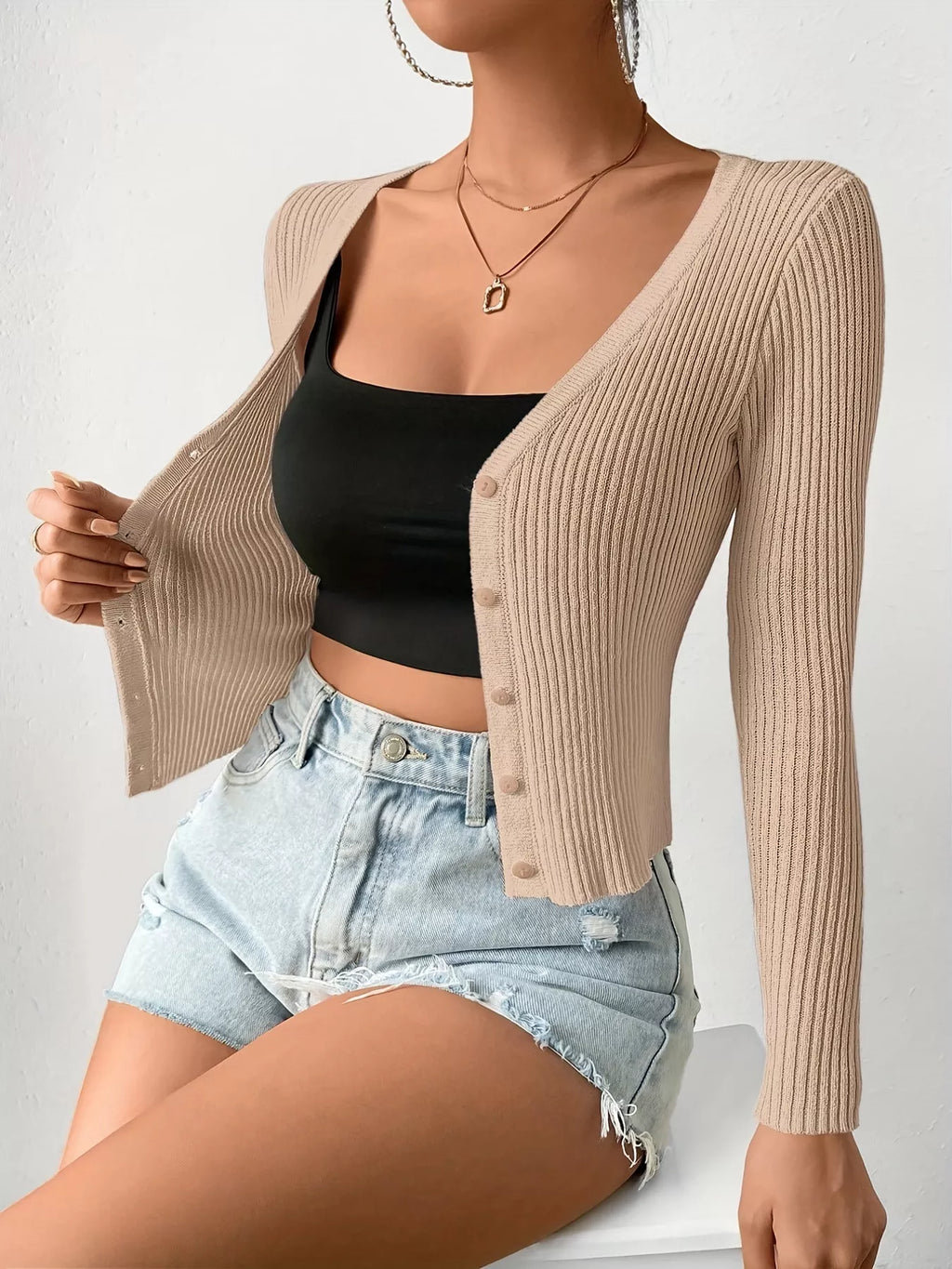 Ribbed Knit Button-Up Cardigan