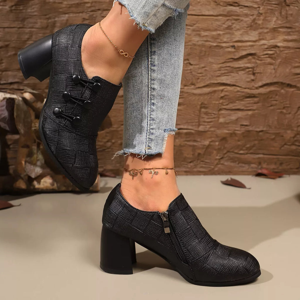 Woven Texture Button Decor Pumps