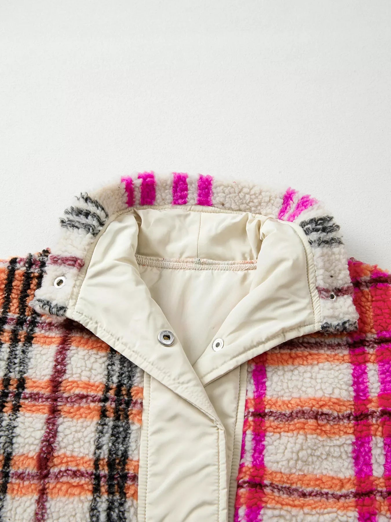 Sherpa Plaid Snap Down Vest Coat