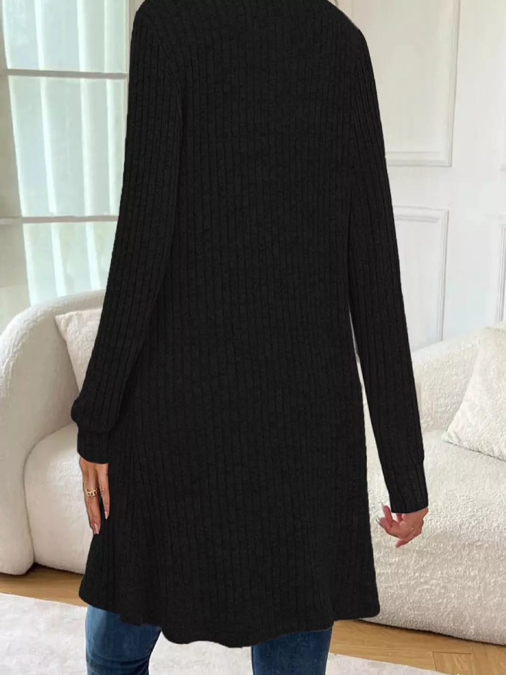 Ribbed Knit Open Front Cardigan