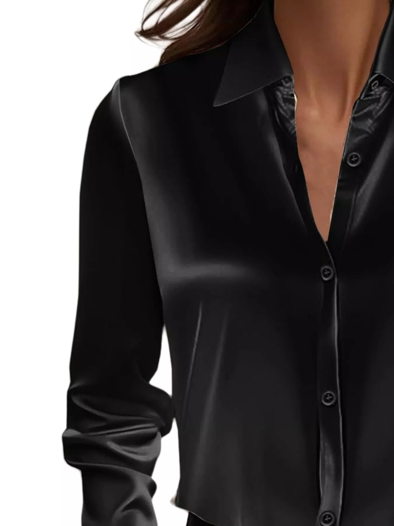 Full Size Button Down Collared Neck Long Sleeve Shirt Plus Size