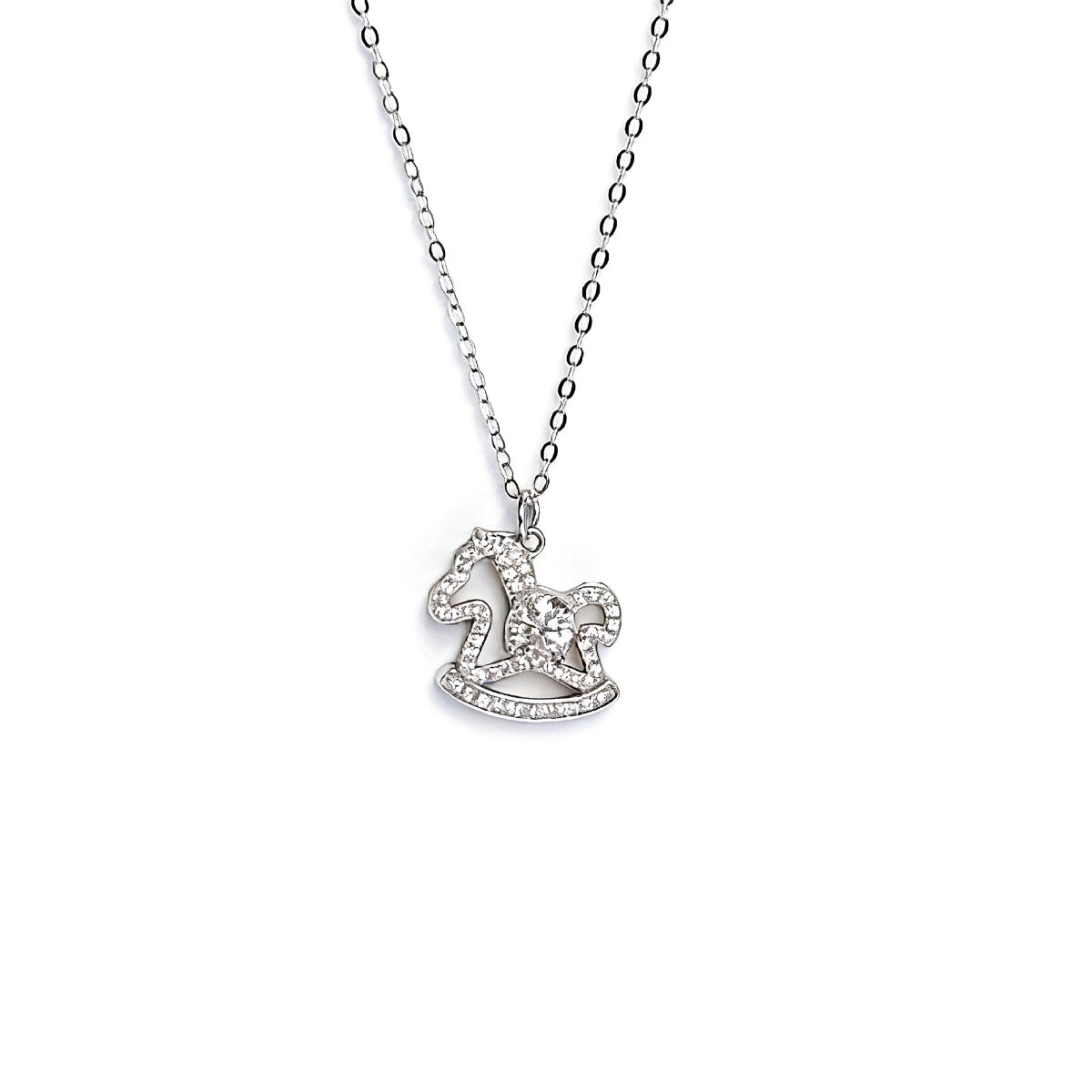 Moissanite 925 Sterling Silver Rocking Horse Necklace