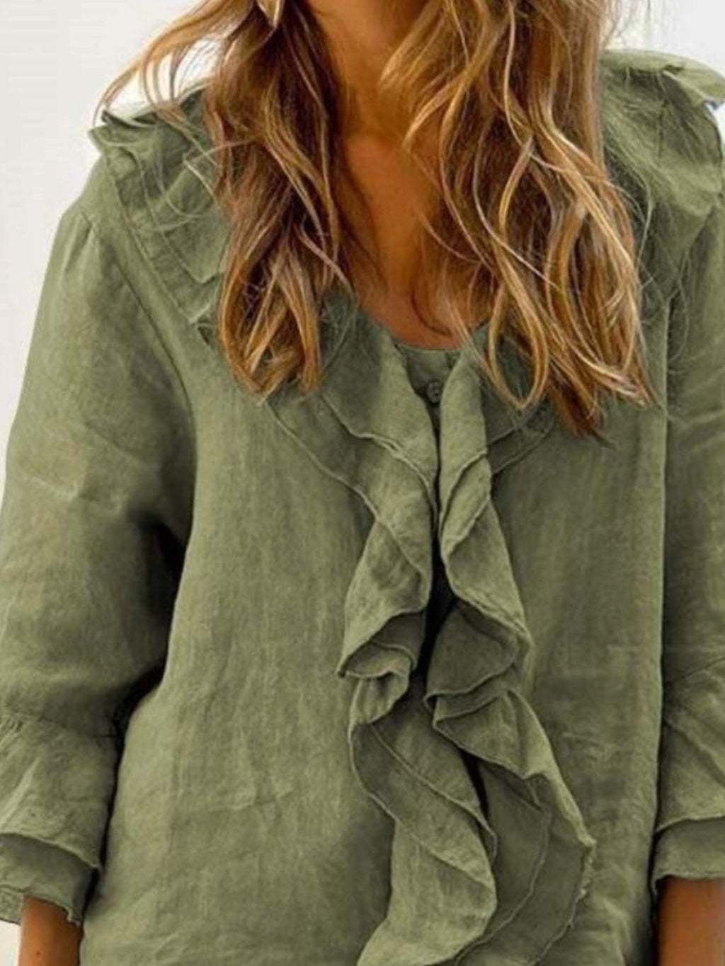 Full Size Ruffle Trim 3/4 Sleeve Blouse Plus Size