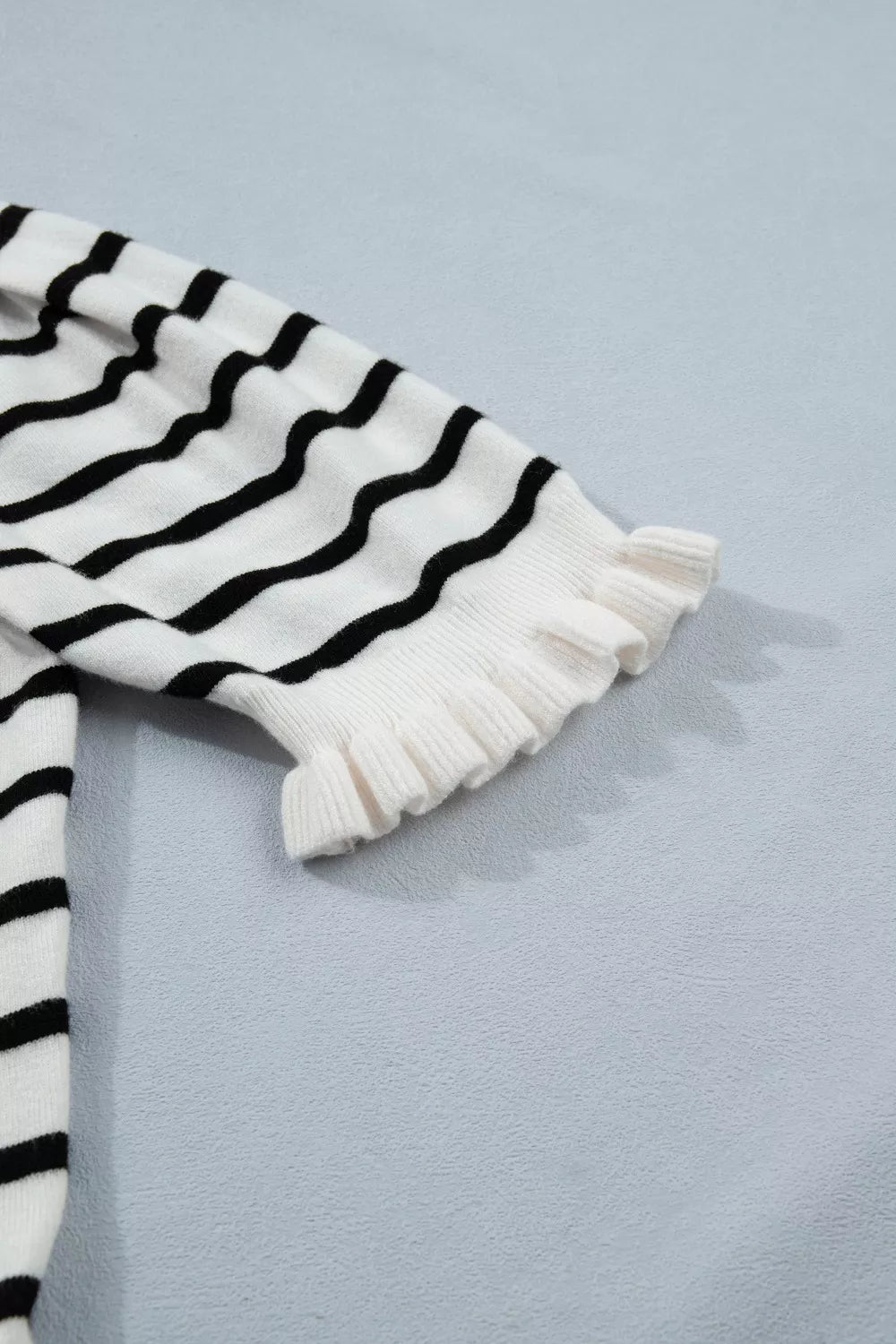 Stripe Ruffle Trim Button Down Knit Short Sleeve Sweater Cardigan