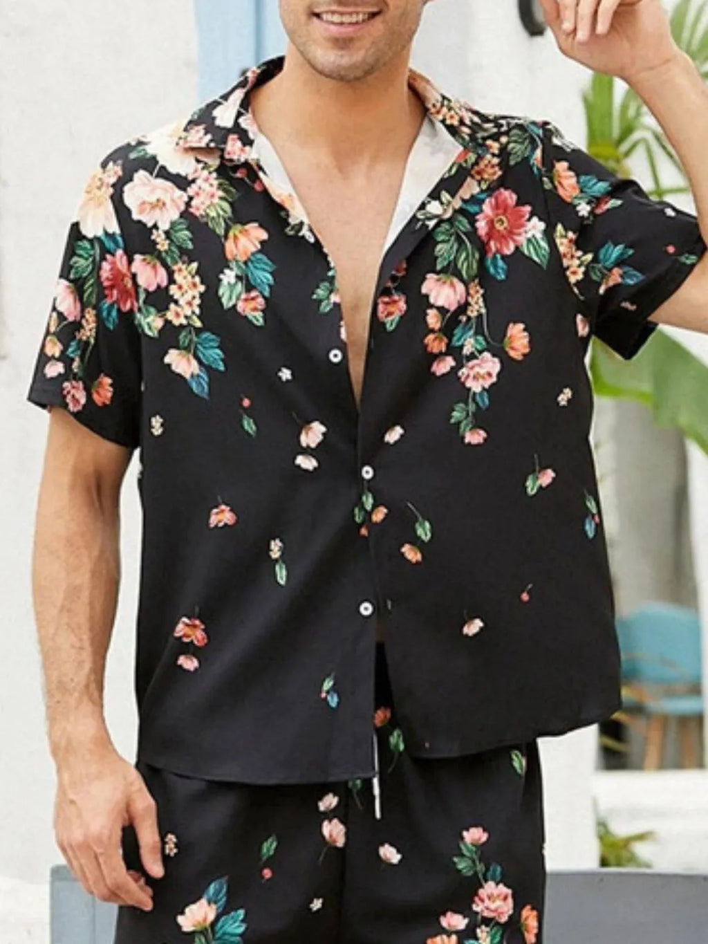 Men's Full Size Floral Button Up Long Sleeve Shirt Plus Size
