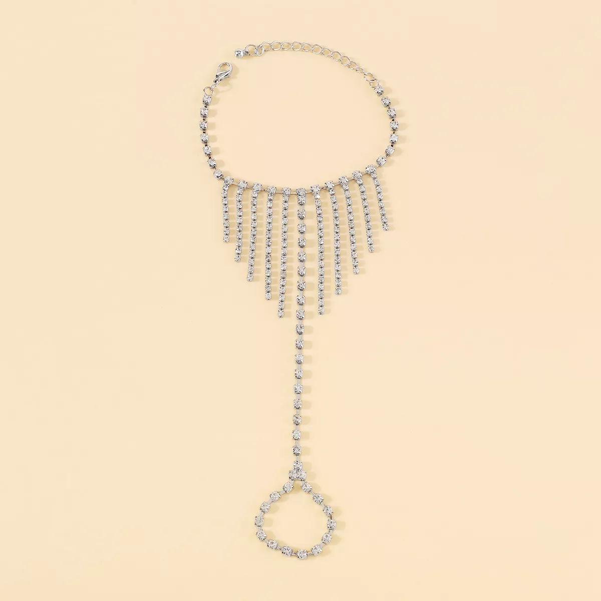 Rhinestone Fringe Hand Chain Bracelet