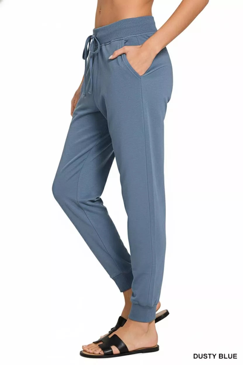 Zenana Drawstring Cotton Joggers with Pockets