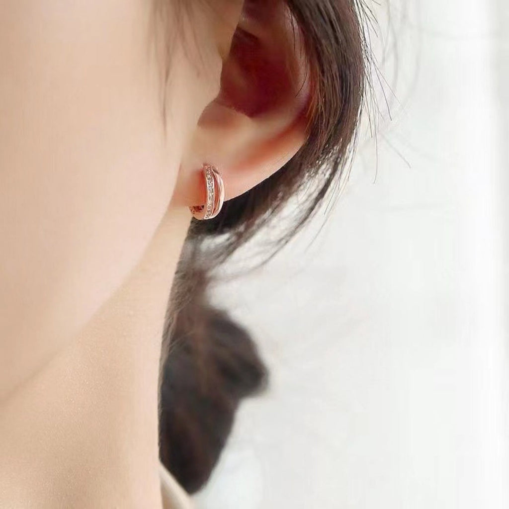18K Rose Gold-Plated Zircon Hoop Earrings