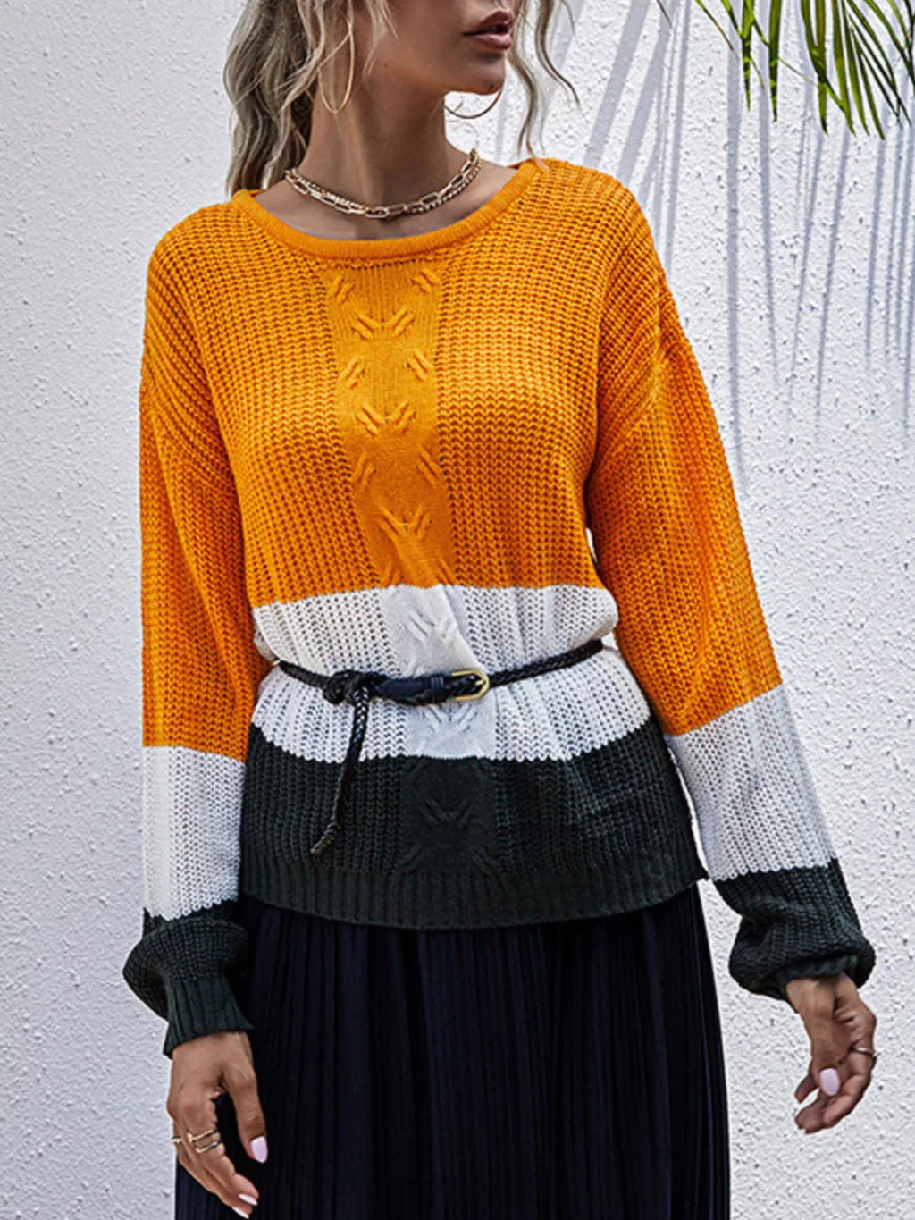 Color Block Round Neck Sweater