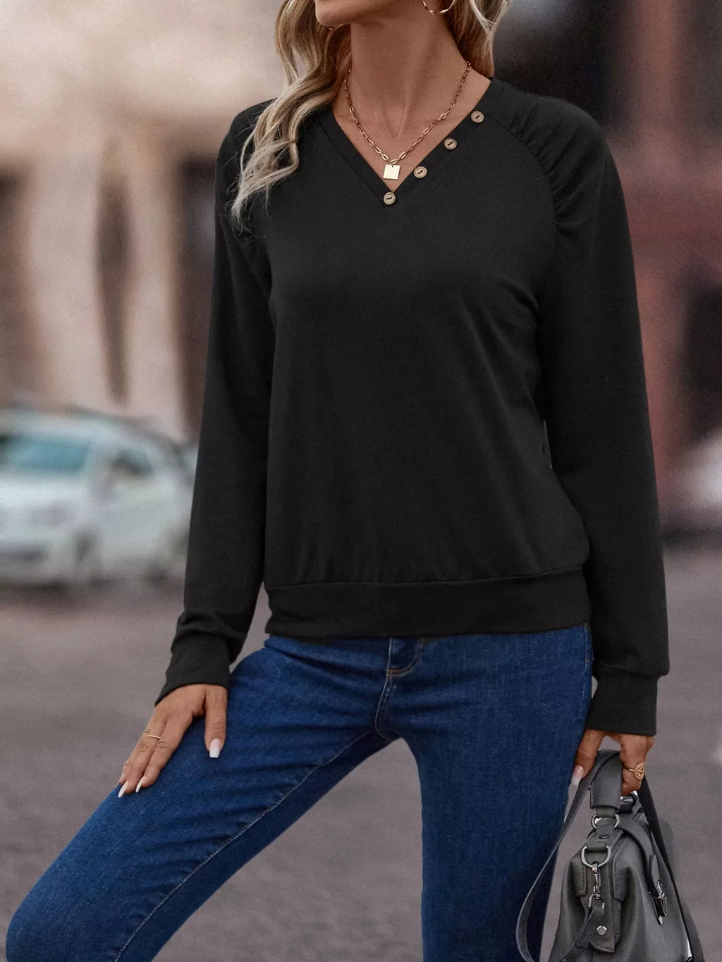 V-Neck Long Sleeve T-Shirt
