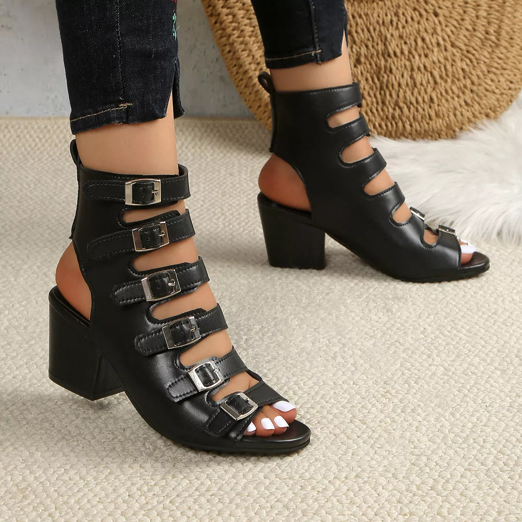 Buckle Block Heels Sandals