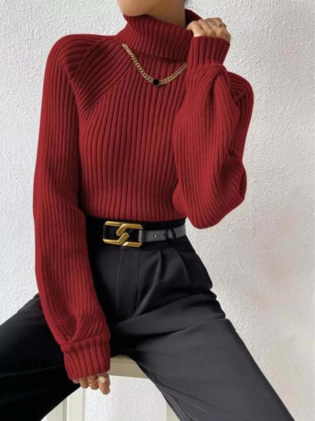 Ribbed Knit Turtleneck Sweater