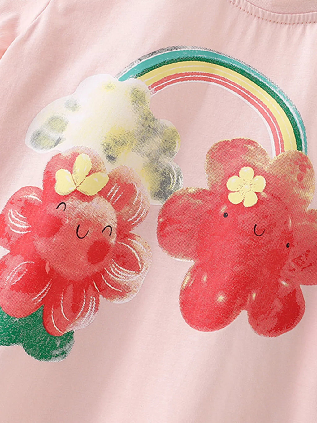 Children's Cute Cartoon Flower Print Short Sleeve T-Shirt