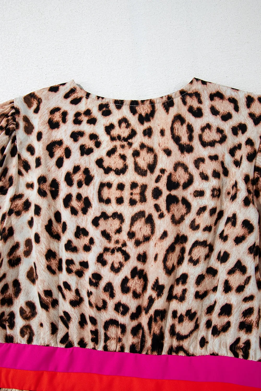 Leopard Print V-Neck Blouse with Contrast Trim