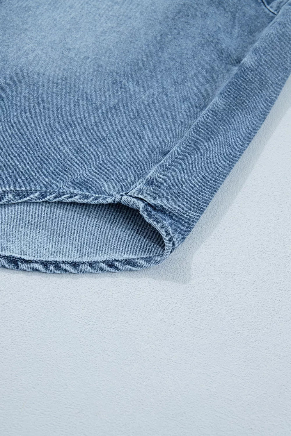 Frilled Short Sleeve Snap Button Denim Shirt
