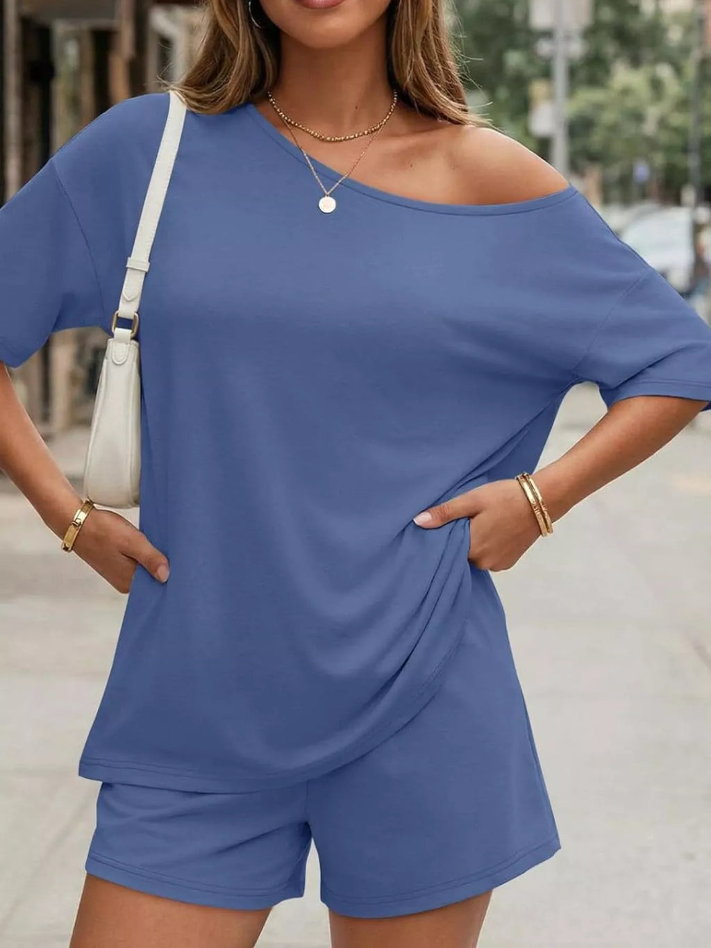 Full Size One Shoulder Top and Shorts Set Plus Size