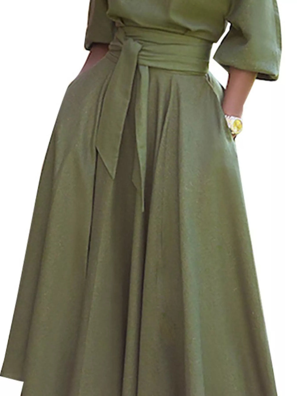 Boat Neck Tie Waist Dress