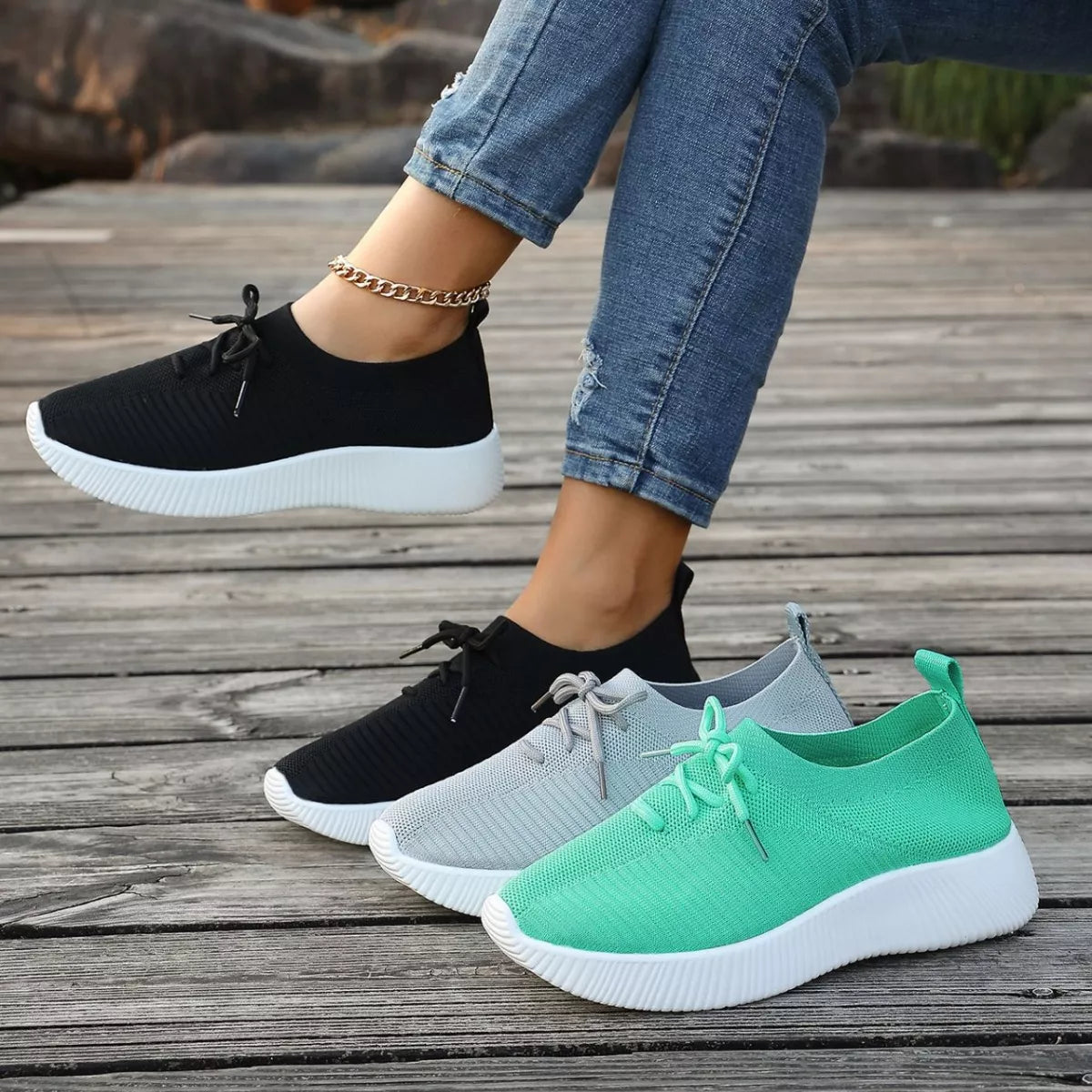 Round Toe Lace Up Sneakers