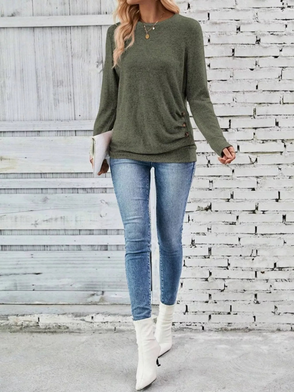 Casual Decor Button Long Sleeve T-Shirt