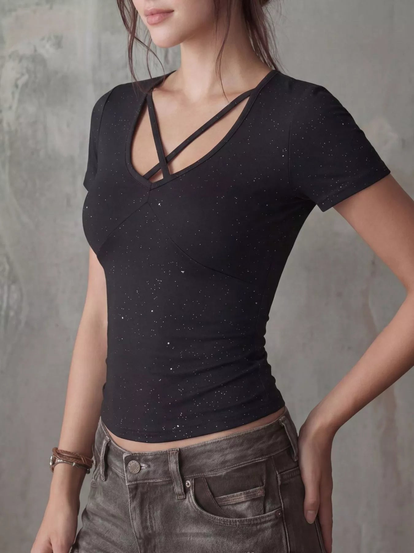 Crossover Short Sleeve Fitted T-Shirt