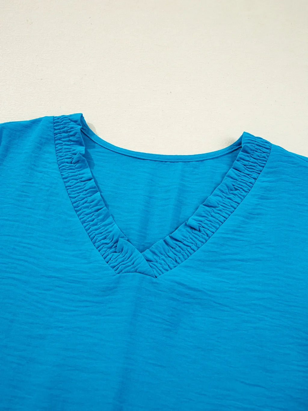 Textured Frill Smocked V-Neck Blouse