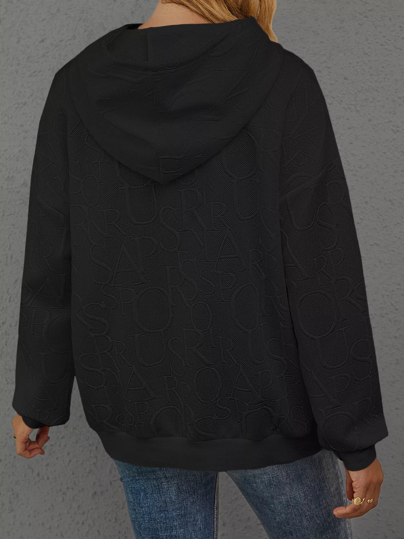 Full Size Embossed Lettering Casual Hoodie Plus Size