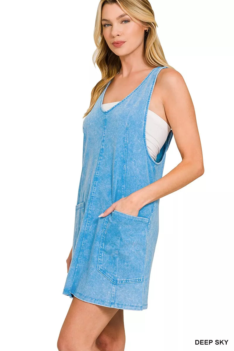 Zenana Acid Washed Overall Knit Mini Dress