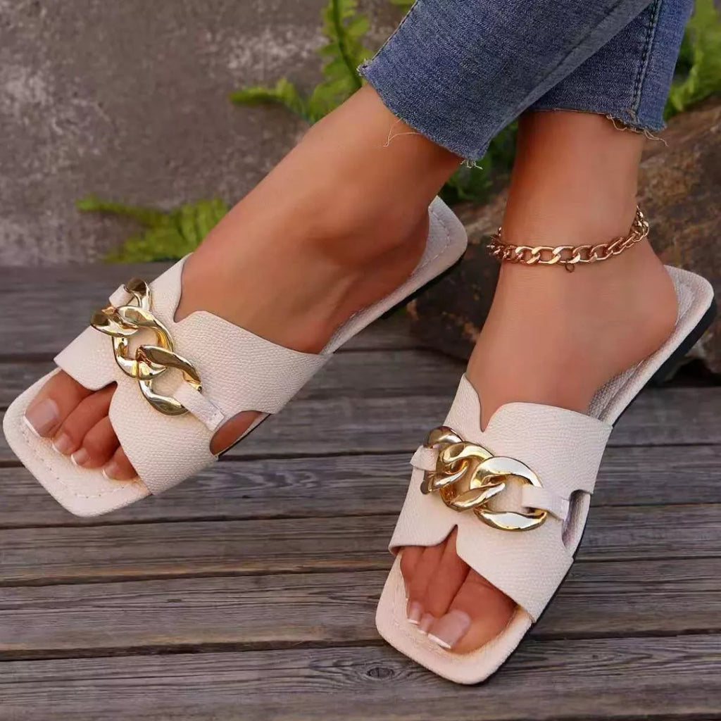 Chain Embellished Slide Sandals
