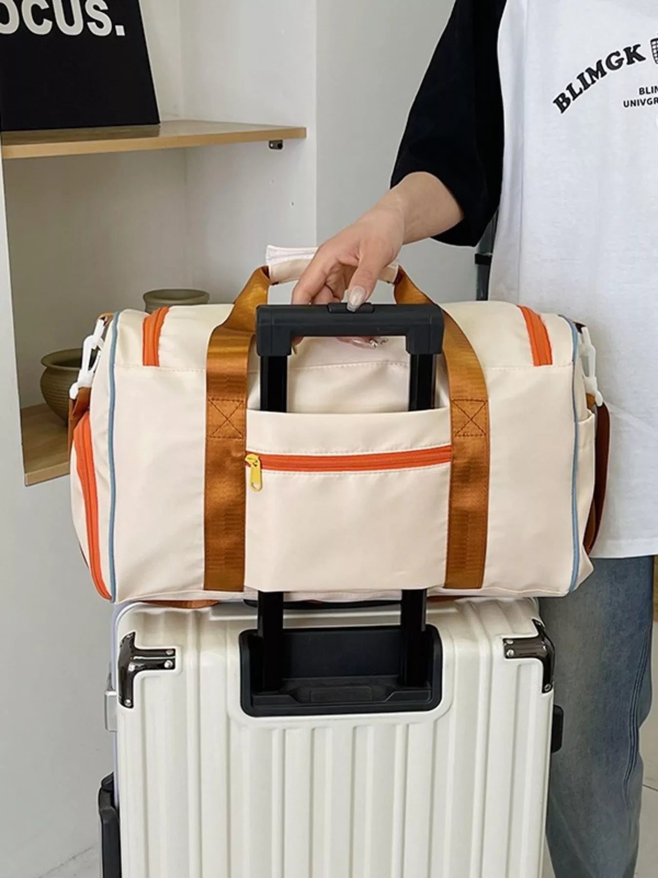 Multi-Pocket Color-Block Travel Bag