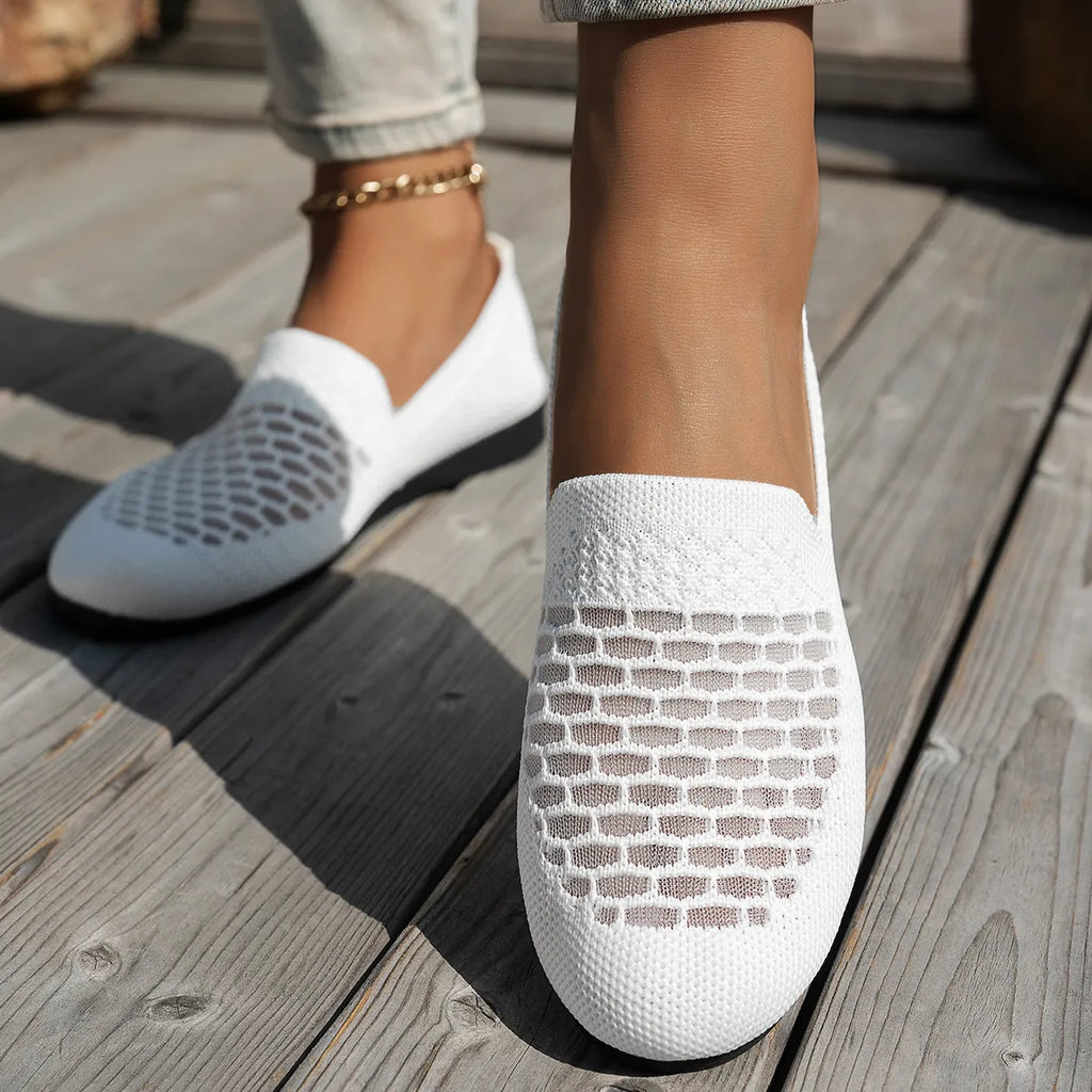 Mesh Breathable Slip-On Loafers with Perforated Design