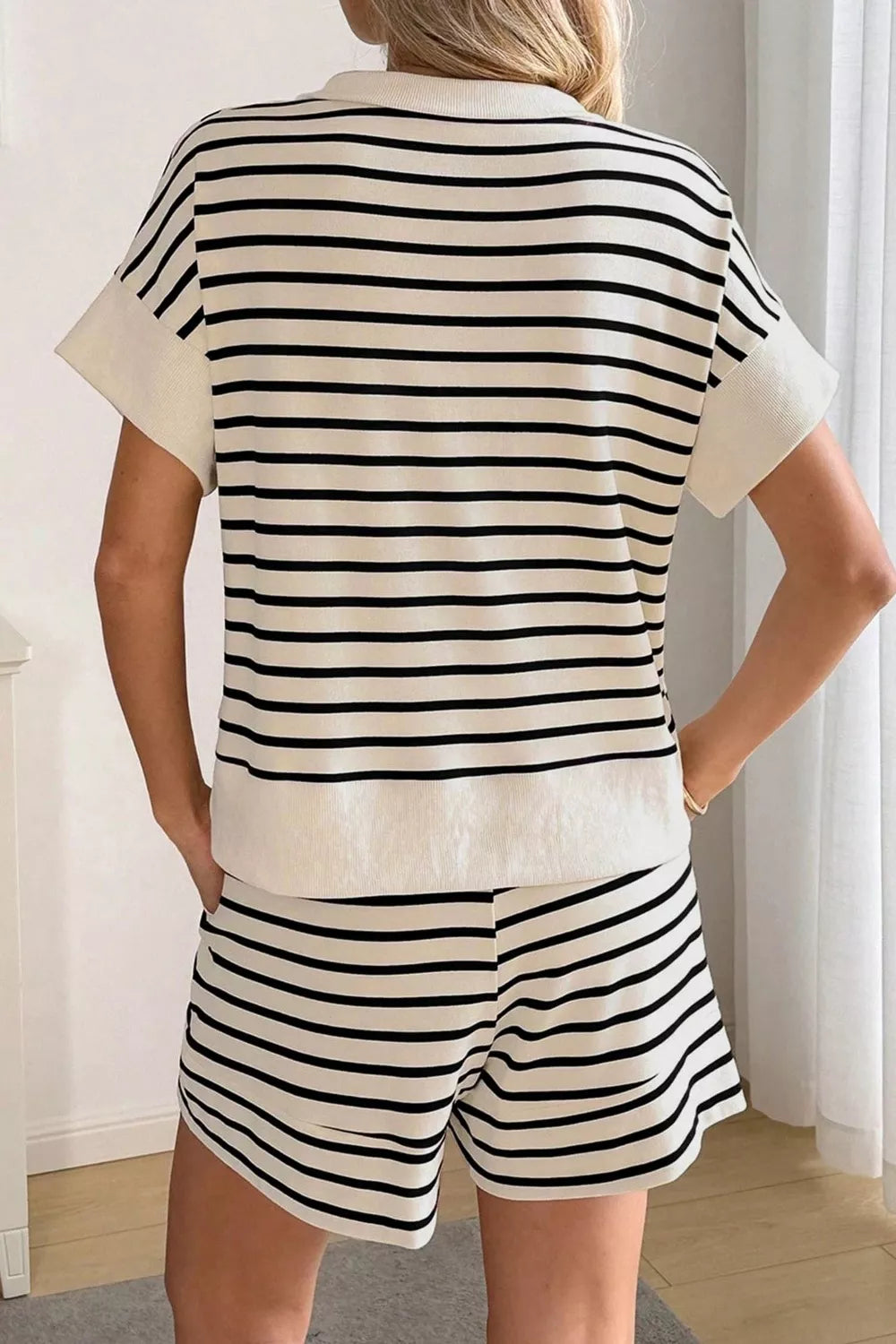Striped Half Zip Top & Shorts Set
