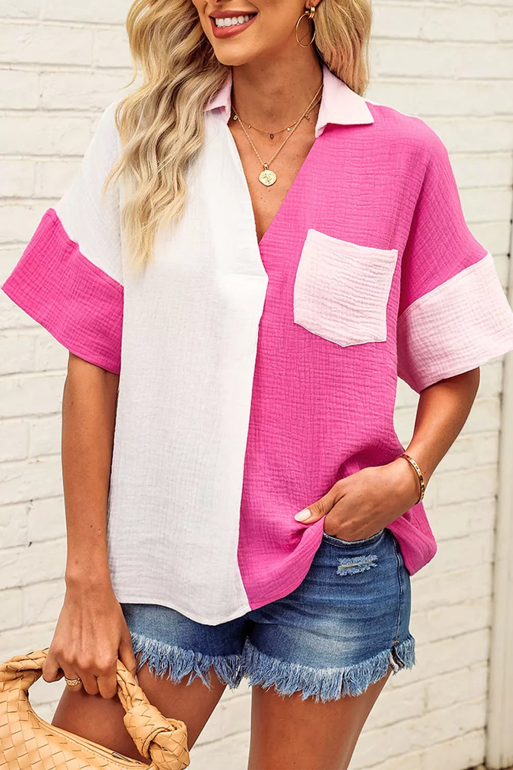 Color Block Casual Button Up Shirt