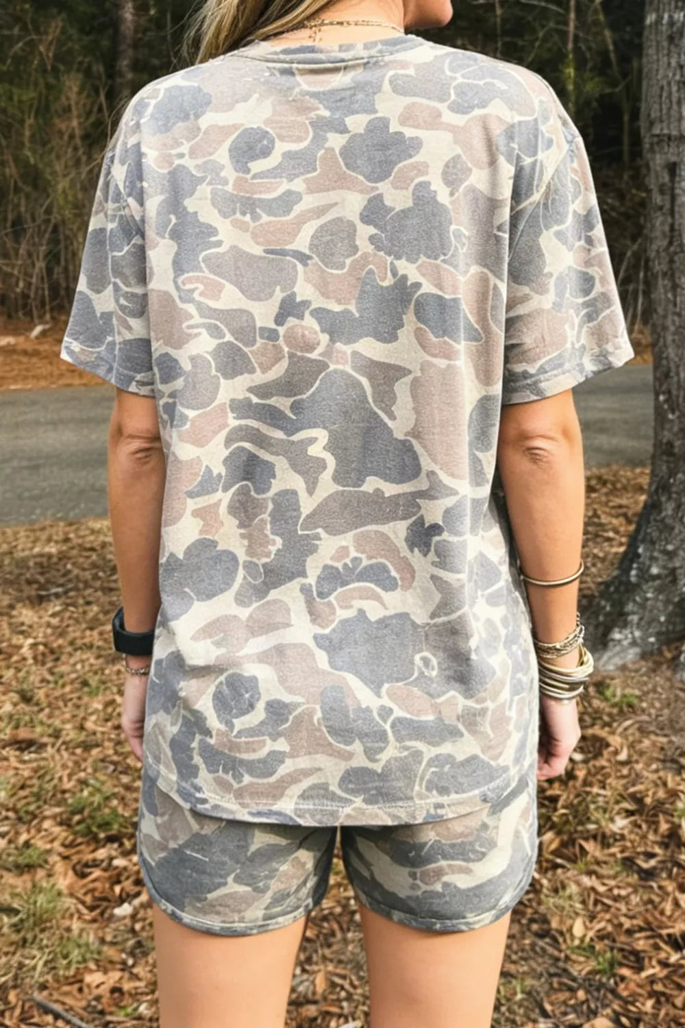 Casual Camo Print T-Shirt & Shorts Set