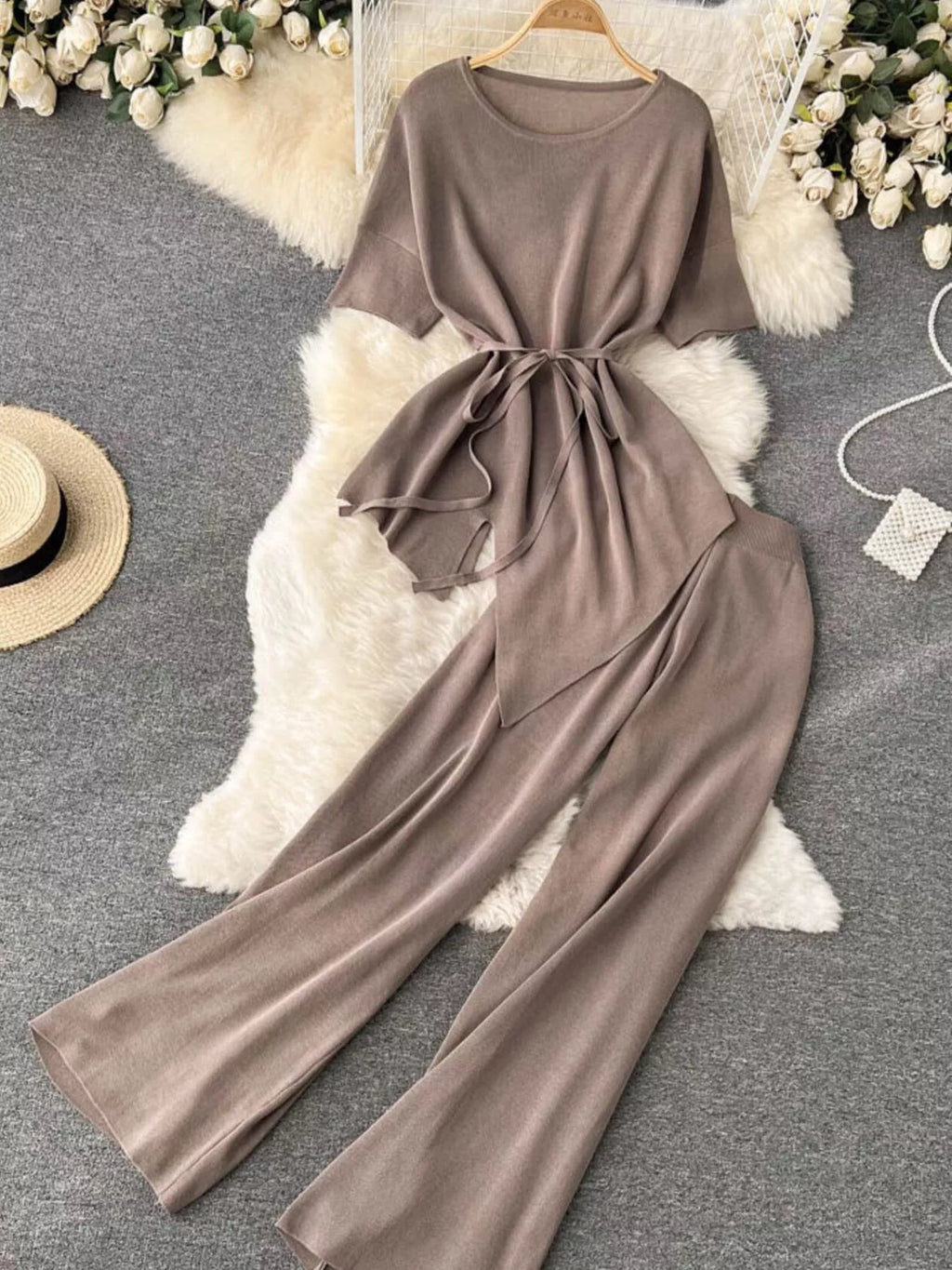 Short Sleeve Top and Wide Leg Pants Set