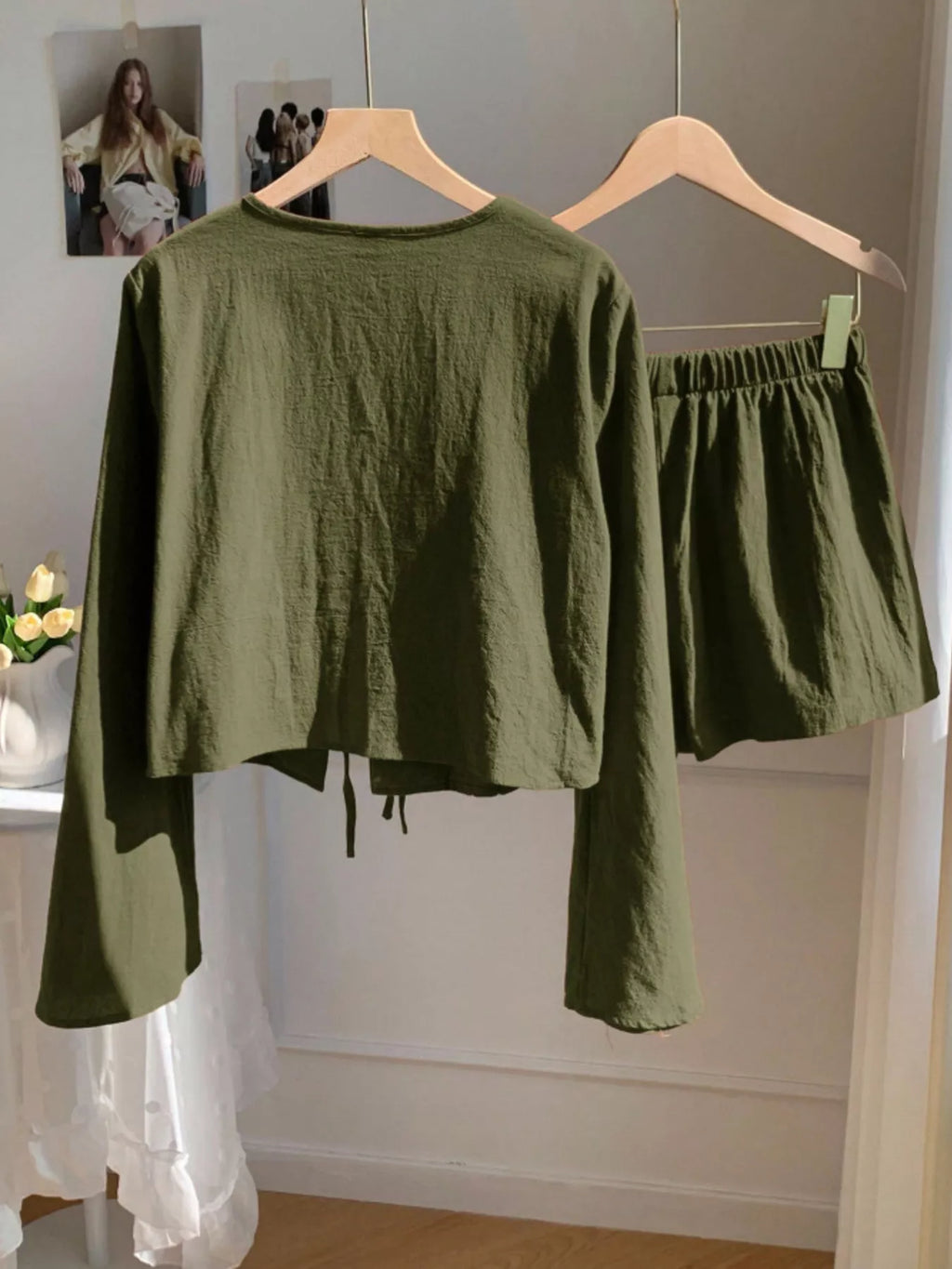 Embroidered Tie-Front Top & Shorts Set