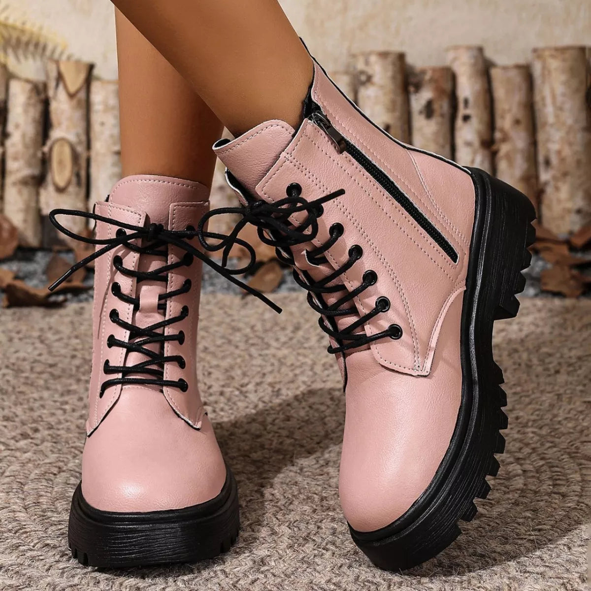 Lace-Up Ankle Combat Boots