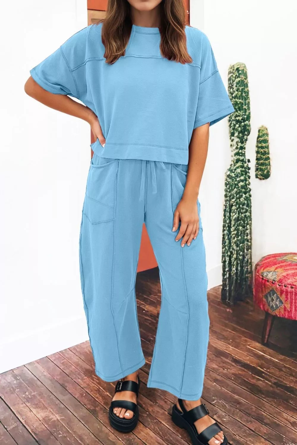 Drop Shoulder Boxy Tee and Barrel Pants Set