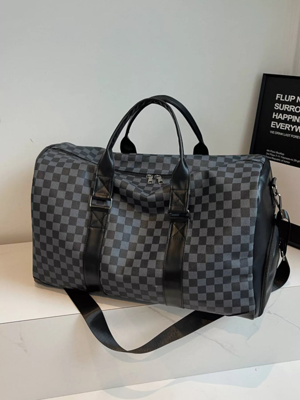 Checkered Pattern Travel Bag