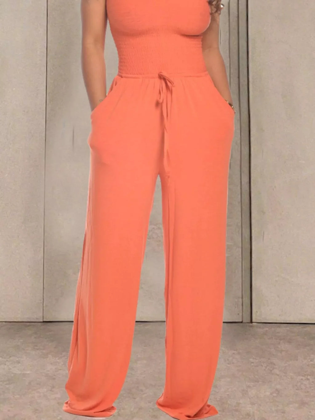 Strapless Smocked Wide-Leg Jumpsuit