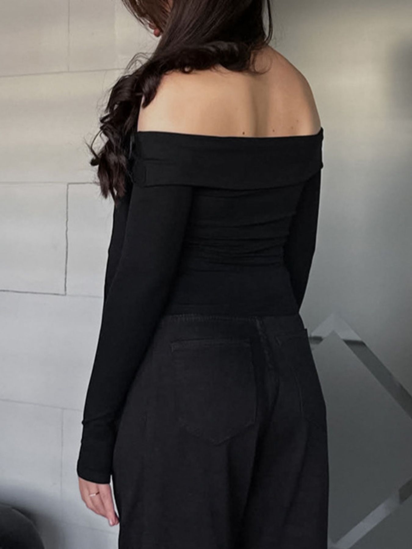 Off-Shoulder Tie-Front Long Sleeve Blouse
